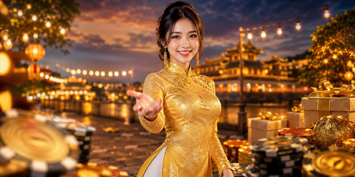 Khung cảnh Huế với áo dài minh họa ưu đãi VIP và phần thưởng thành viên